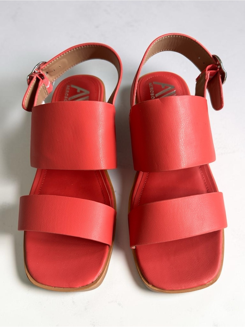 NEW Aerosoles Camera Coral Leather Platform Slingback Sandals 9W Wide Block Heel